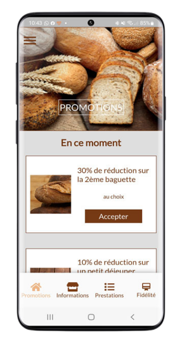 Interface d'application commerçant d'une boulangerie