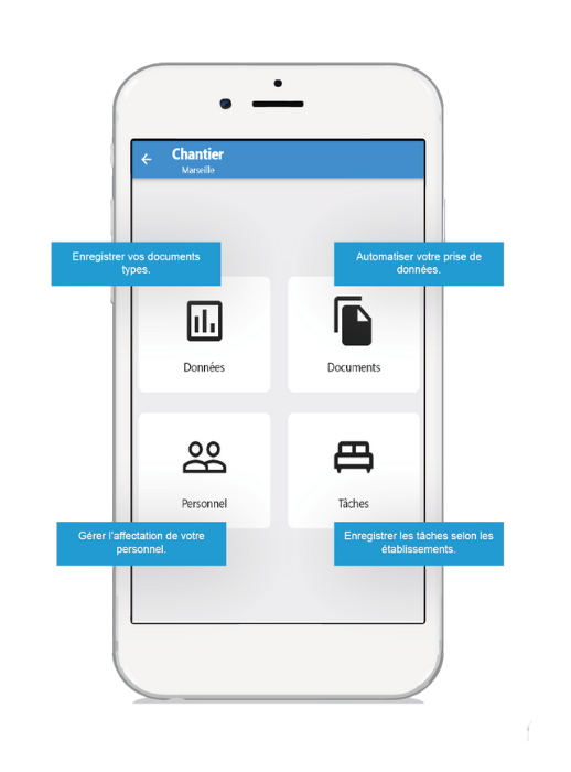 Interface de l'application mobile G-Tasker en interface Manager